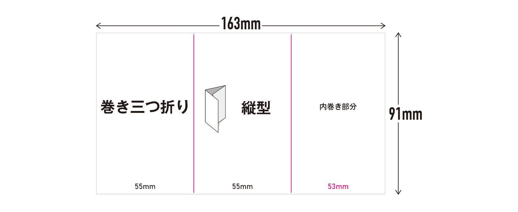 3つ折り 縦型サイズ（163×91mm）